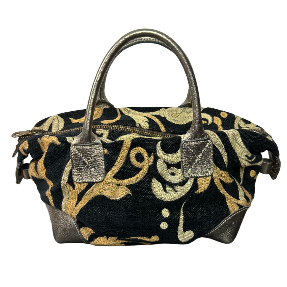 Liz Cox Purse Top Handle Handbag Black Gold Woven Tapestry Evening Party Event